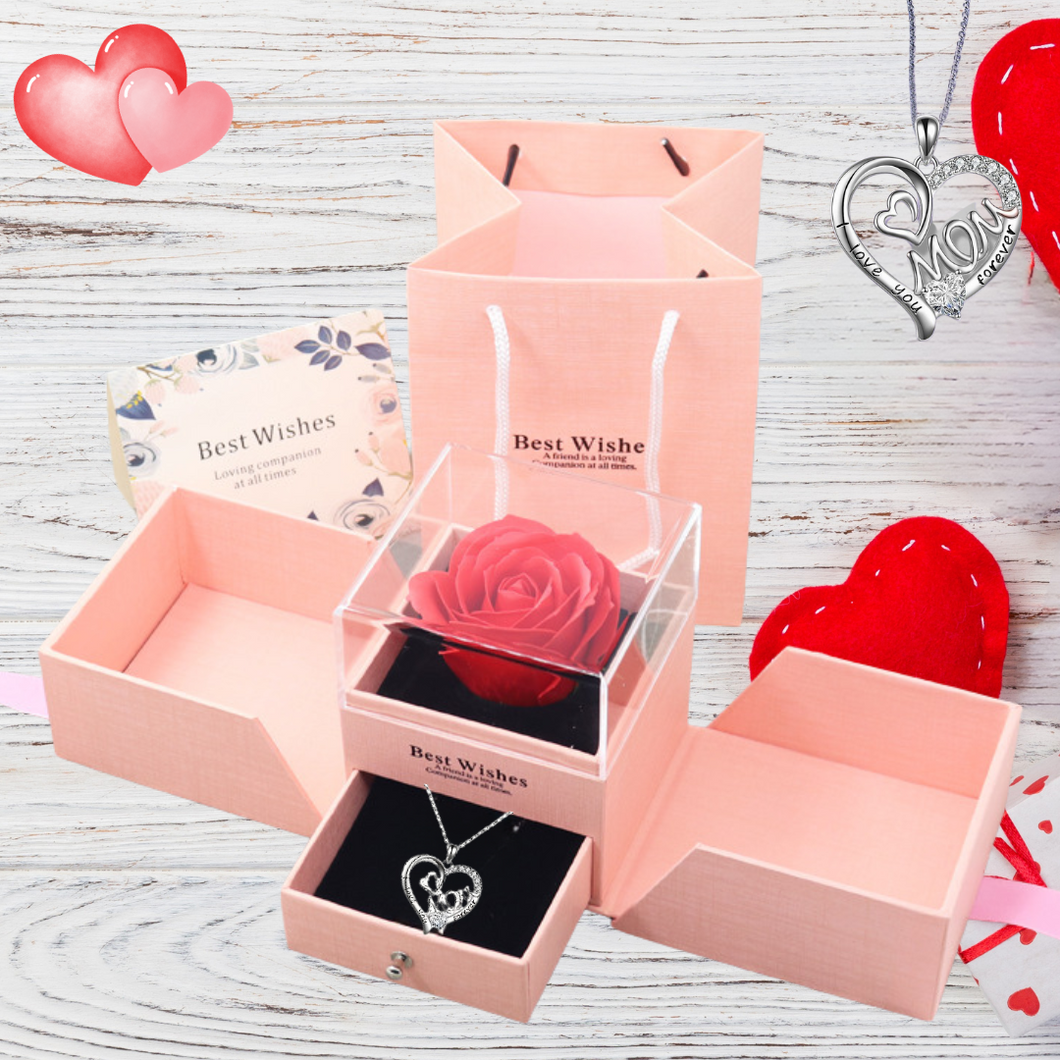 PACK ROSA ROJA + COLLAR MOM + CAJA SORPRESA